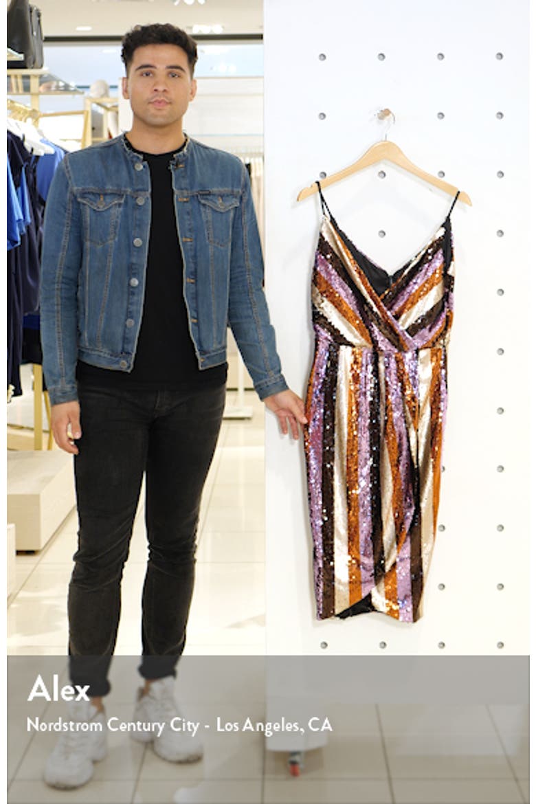 Striped Sequin Faux Wrap Dress video