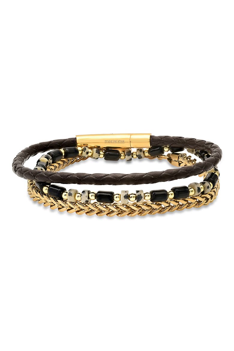 Men's Set of 3 Assorted Bead, Chain & Leather Bracelets, Main, color, MULTI