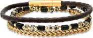 HMY JEWELRY Men's Set of 3 Assorted Bead, Chain & Leather Bracelets