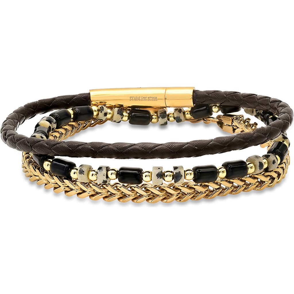 Hmy Jewelry Set Of 3 Assorted Bead, Chain & Leather Bracelets In Black