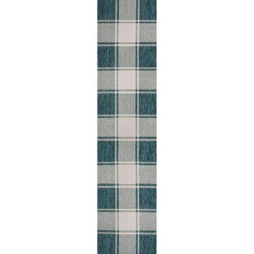 Jonathan Y Sabine Traditional Farmhouse Bold Gingham Indoor/outdoor Area Rug In Turquoise/cream
