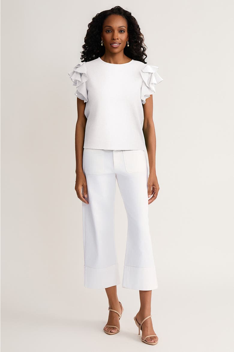Family Savvy Flutter Sleeve Mixed-Media Top, Main, color, White