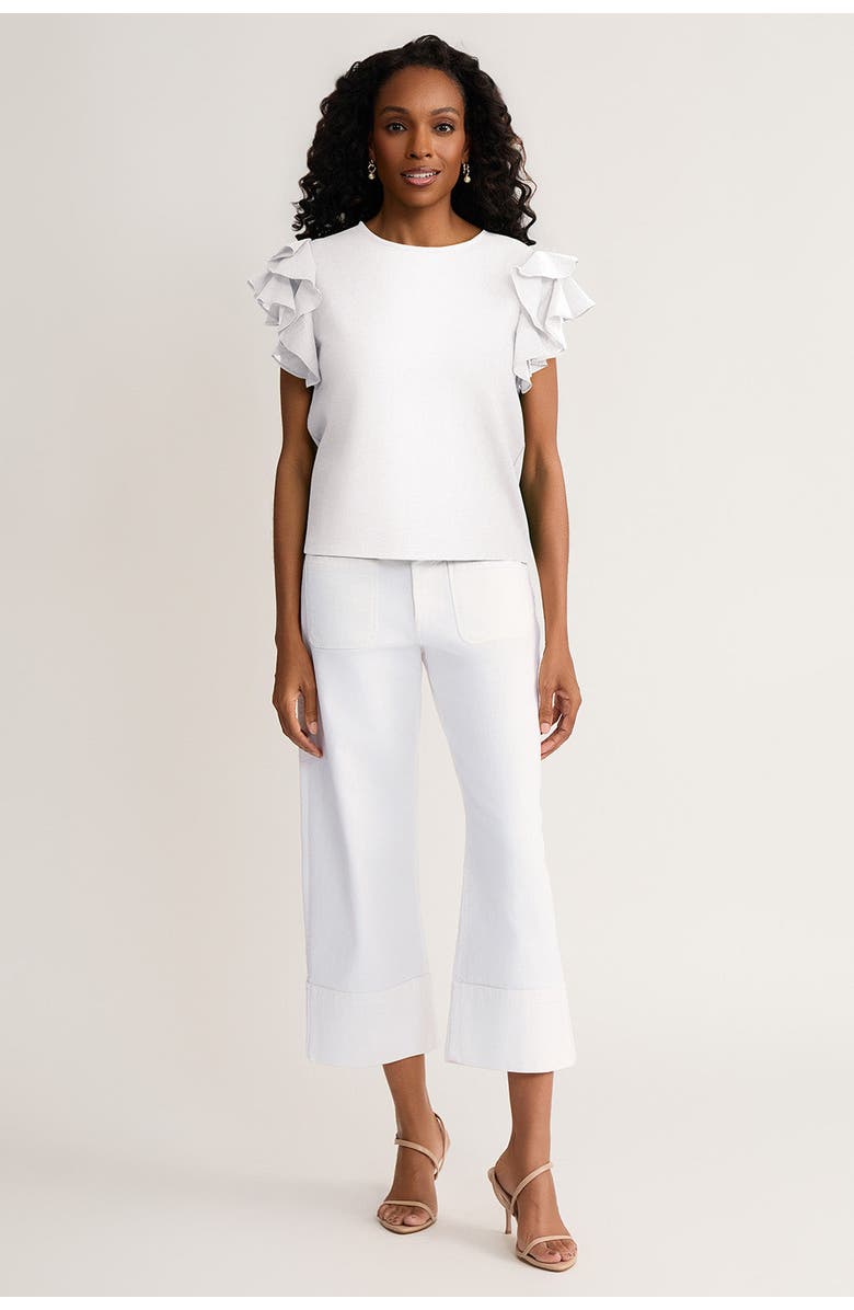 Ming Wang Family Savvy Flutter Sleeve Mixed-Media Top, Main, color, White