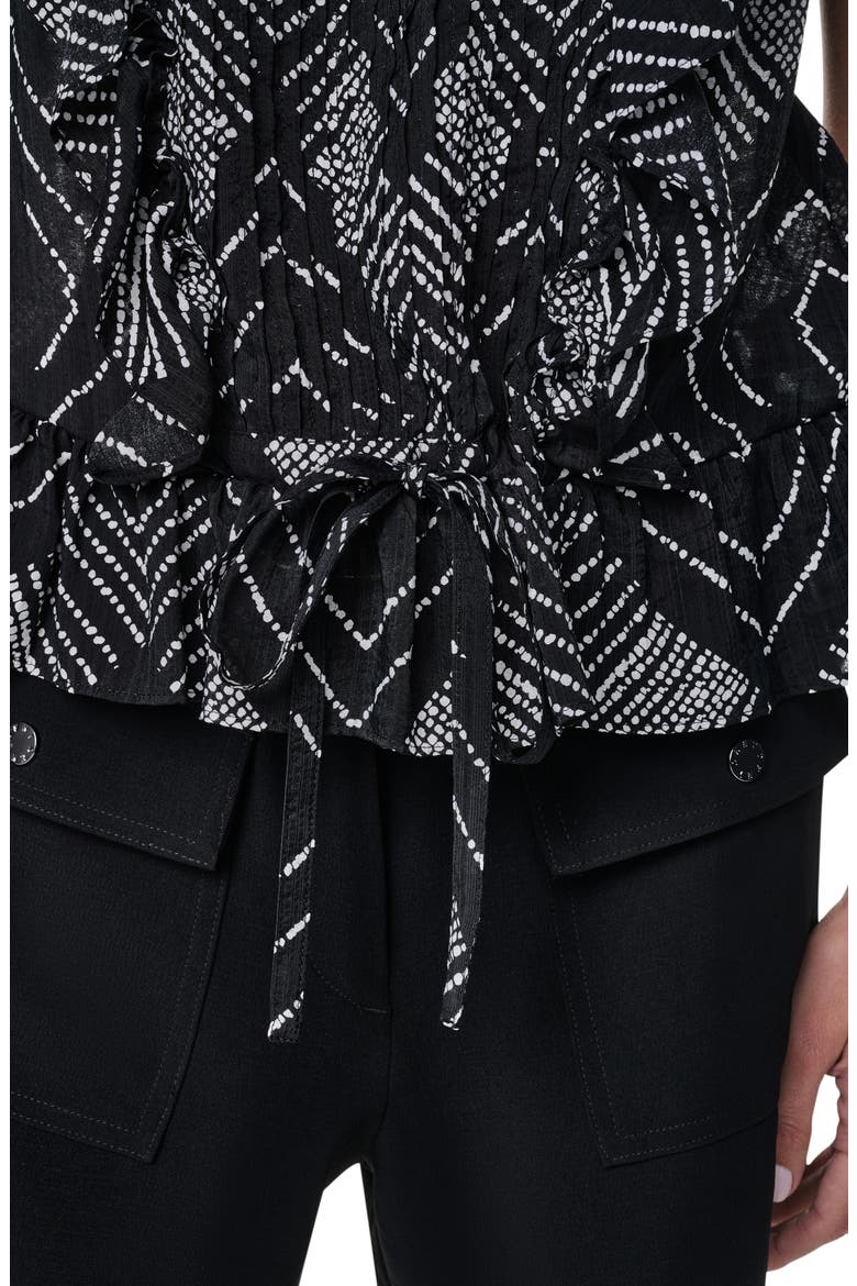 Print Flange Sleeve Ruffle Front Top, Alternate, color, GEO DIAMOND POINTELLE
