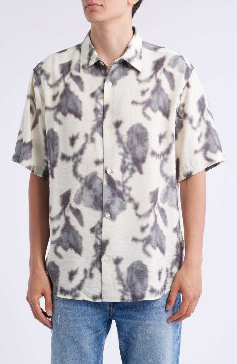 NN07 Freddy 5971 Abstract Floral Short Sleeve Modal Blend Button-Up Shirt, Main, color, Ecru Print