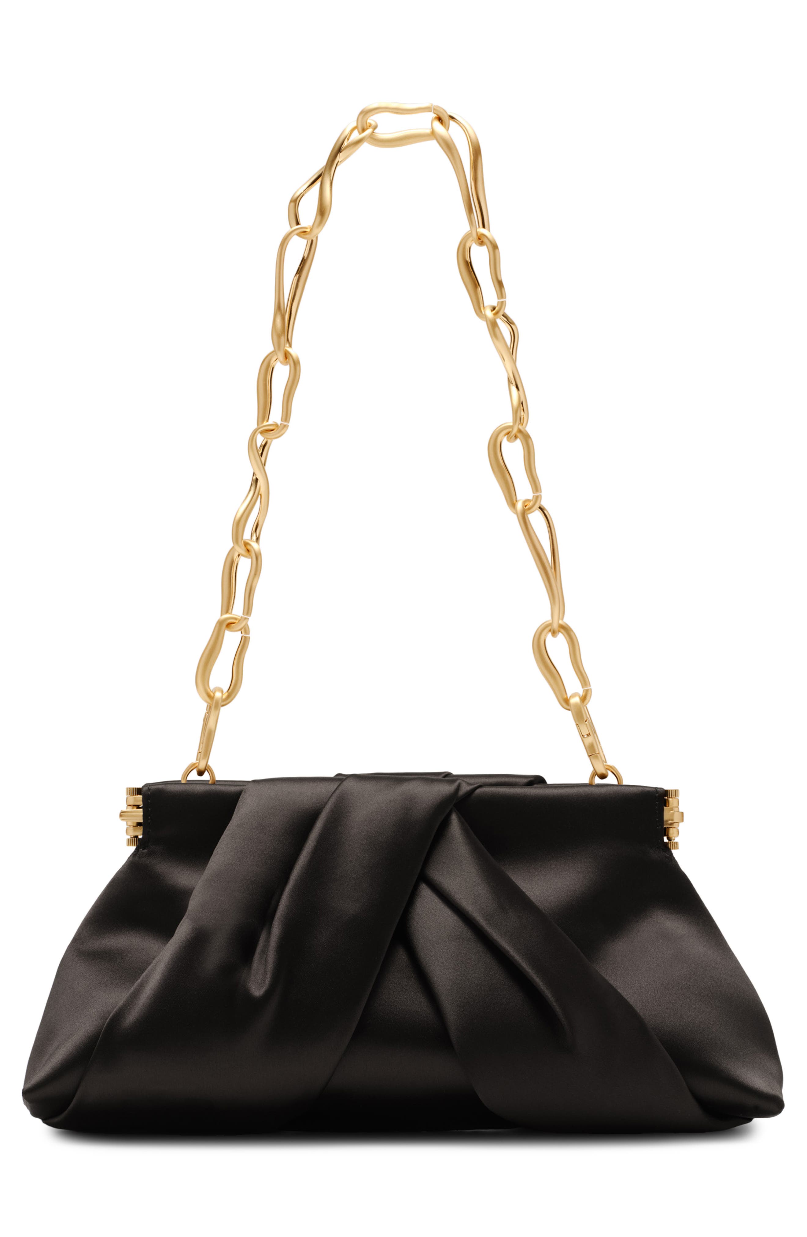Lia Mini Satin Clutch, Alternate, color, BLACK