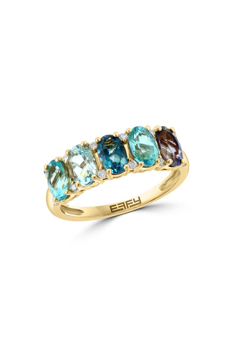 14K Yellow Gold Semiprecious Stone & Diamond Ring - 0.09ct., Main, color, BLUE