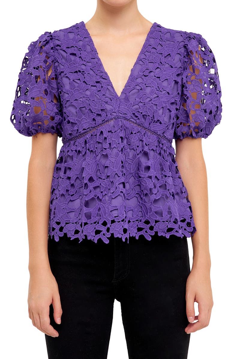 Endless Rose Puff Sleeve Floral Lace Top, Alternate, color, 