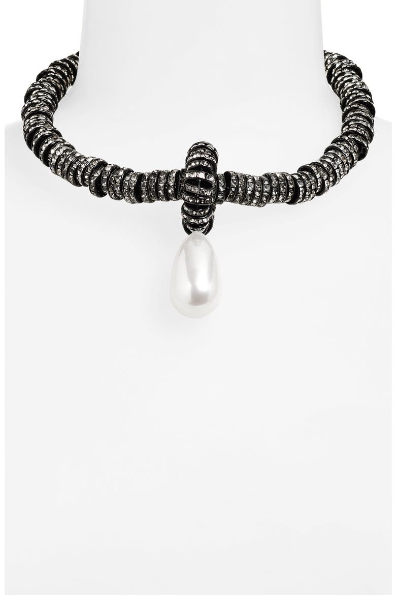 Faux Pearl Pendant Necklace, Alternate, color, BLACK