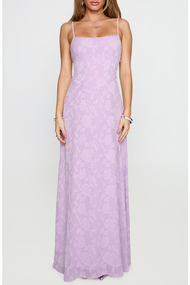 South of France Floral Burnout Maxi Dress, Main, color, LILAC