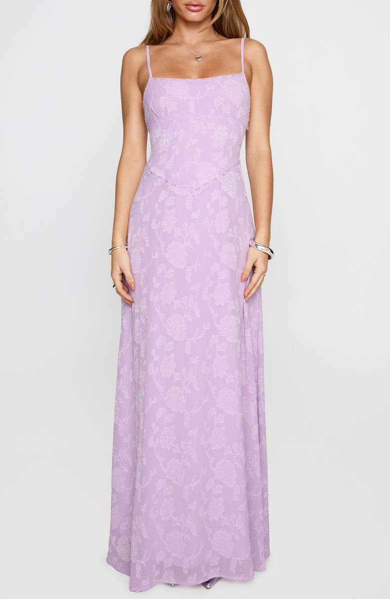 Princess Polly South of France Floral Burnout Maxi Dress, Main, color, Lilac