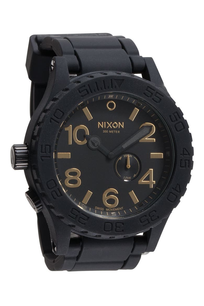 'The 51-30 Rubber' Strap Watch, Main, color, GOLD/ MATTE BLACK