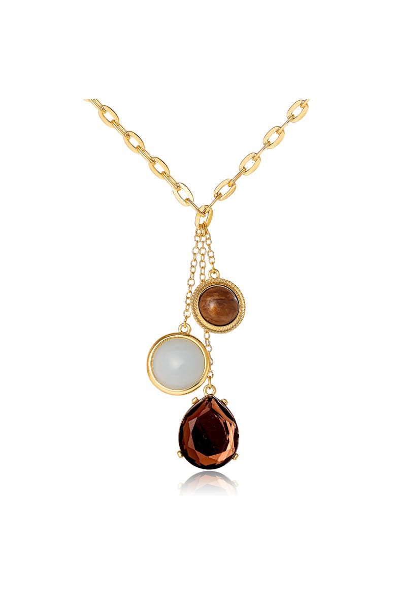 Resin Stone Dangle Pendant Necklace for Women, 18"+3" Gold-Tone Statement Necklace, Main, color, Gold tone