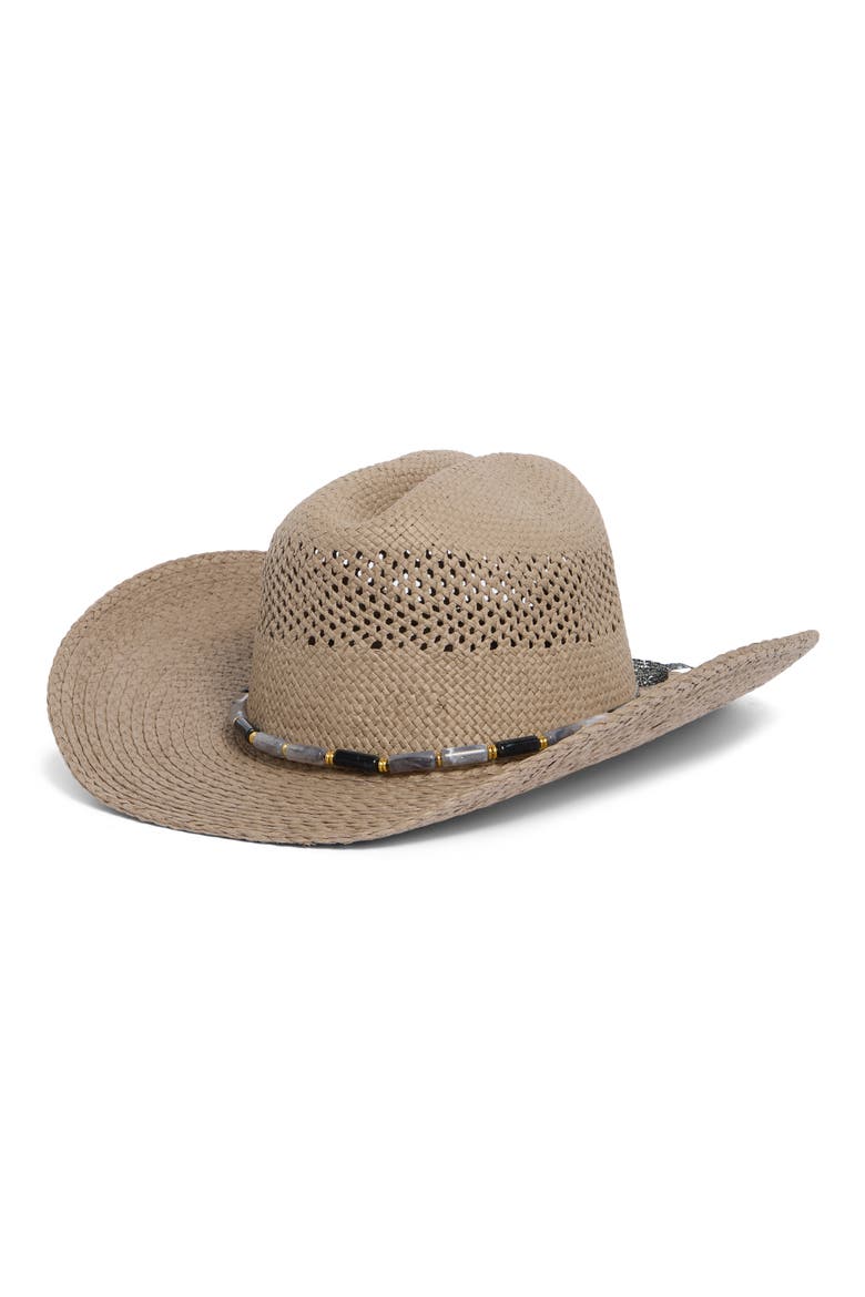 Stone Trim Straw Cowboy Hat, Main, color, TAUPE