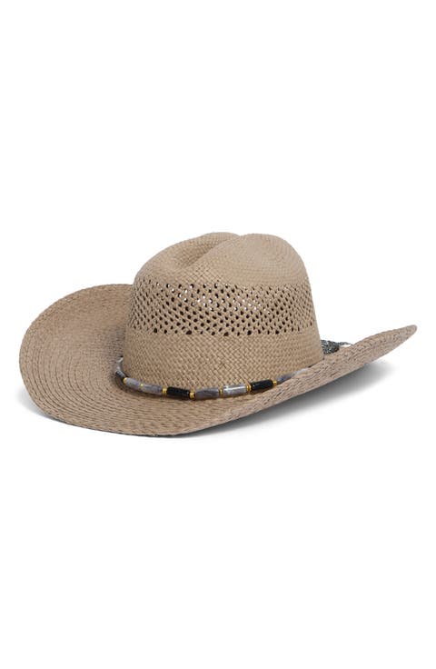 Stone Trim Straw Cowboy Hat