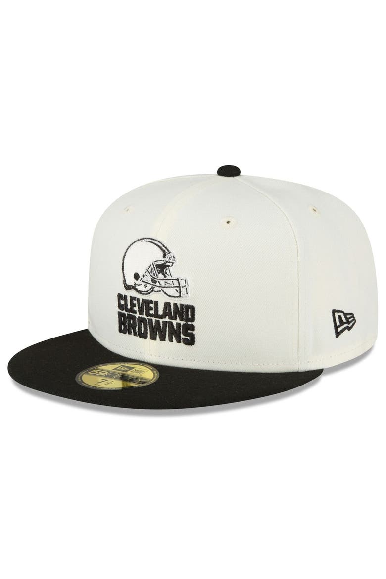 Men's New Era Cream/Black Cleveland Browns Chrome Collection 59FIFTY Fitted Hat, Main, color, Cream
