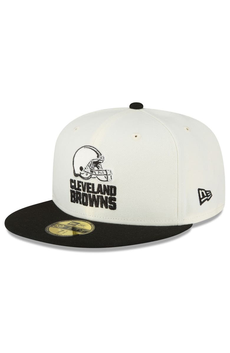 New Era Men's New Era Cream/Black Cleveland Browns Chrome Collection 59FIFTY Fitted Hat, Main, color, 