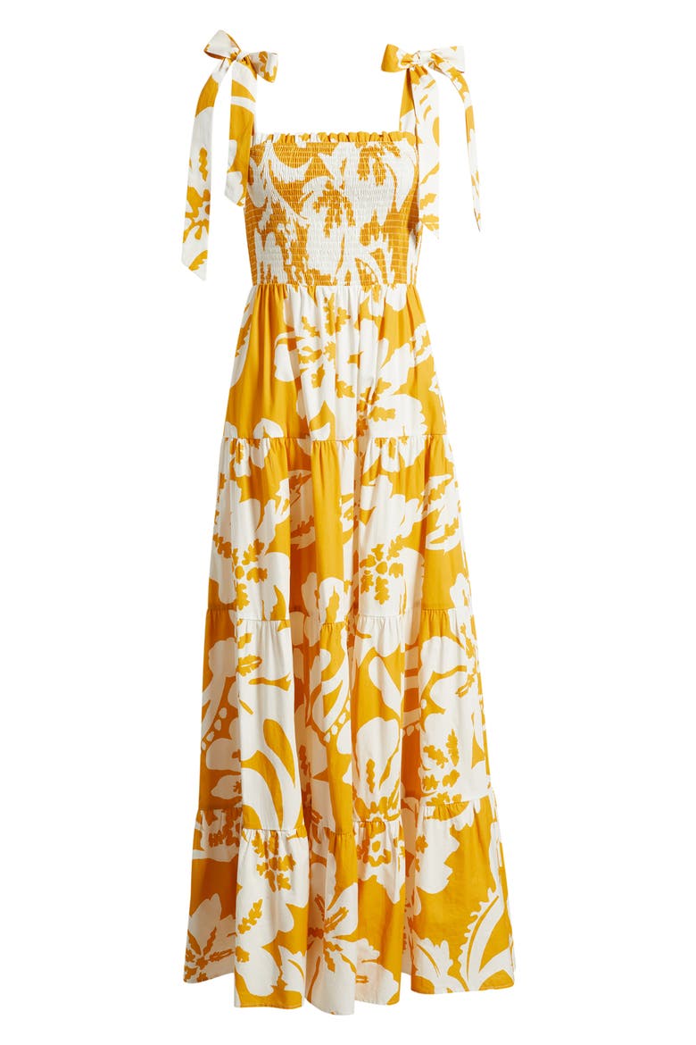 Floral Tie Shoulder Tiered Maxi Dress, Alternate, color, YELLOW
