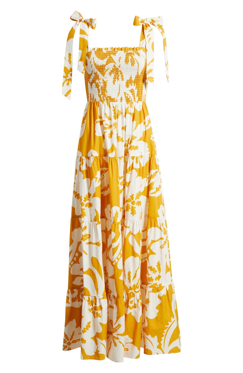 FLYING TOMATO Floral Tie Shoulder Tiered Maxi Dress, Alternate, color, Yellow