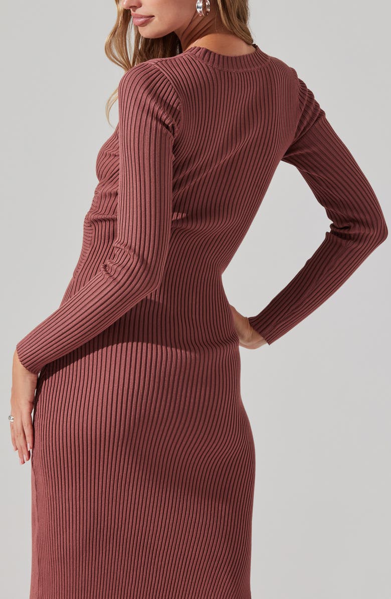 ASTR the Label Cutout Long Sleeve Ribbed Midi Sweater Dress, Alternate, color, Rosewood