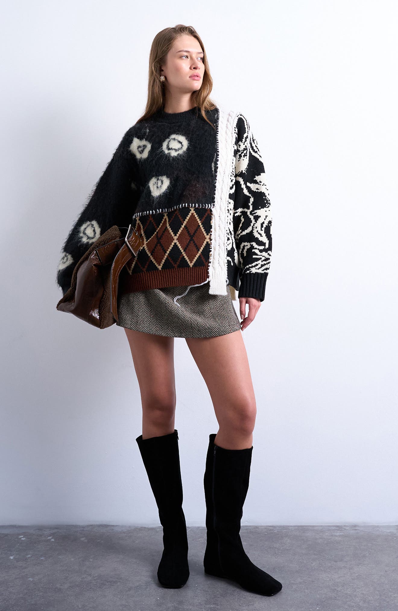 Topshop Patchwork Intarsia & Argyle Sweater