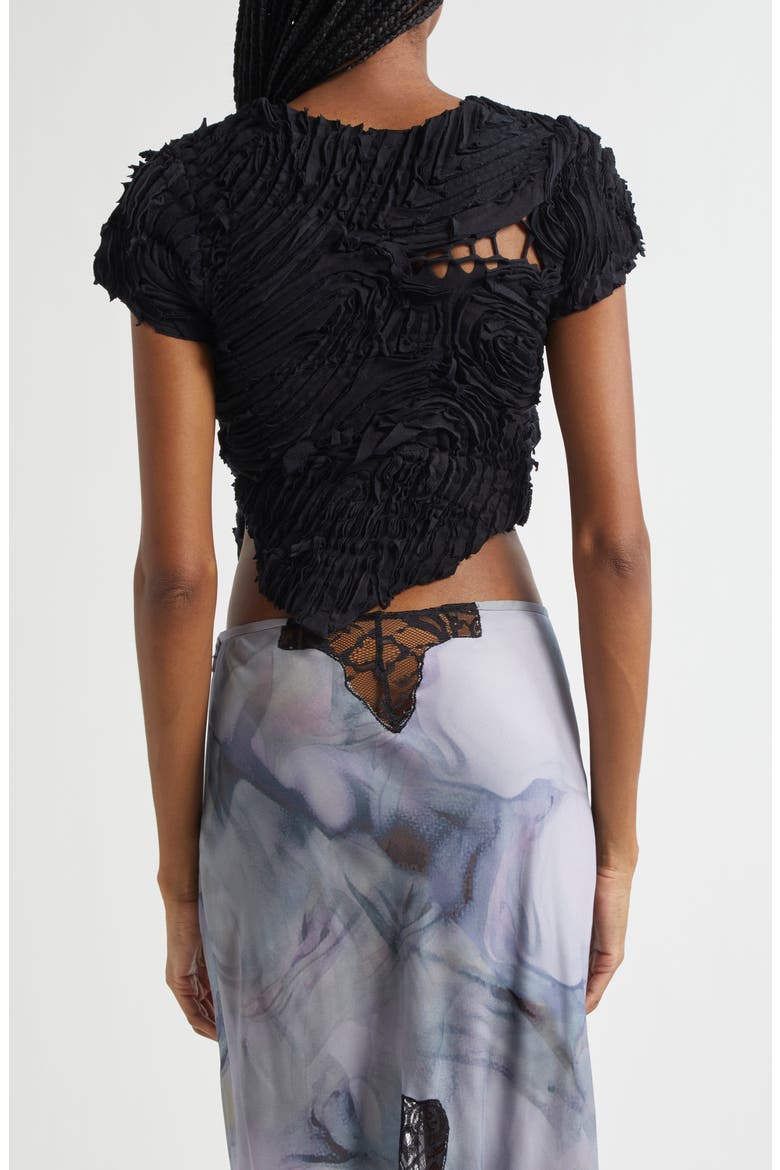 Chirp Asymmetric Crop Top, Alternate, color, BLACK