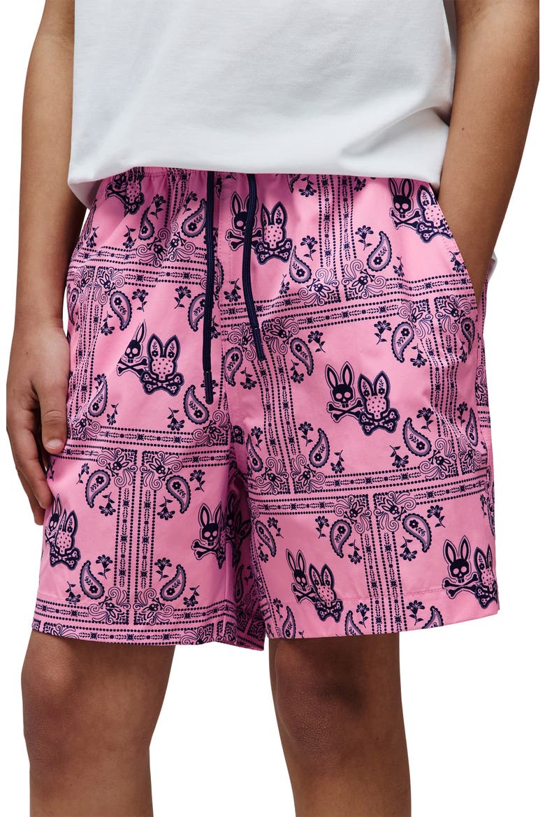 Kids' Luke Paisley Print Swim Trunks, Alternate, color, BEGONIA PINK