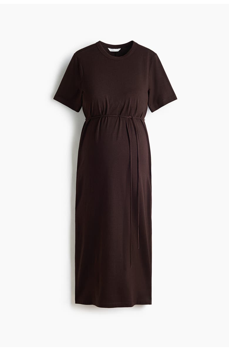 H&M Mama tie-detail t-shirt dress, Alternate, color, Dark Brown