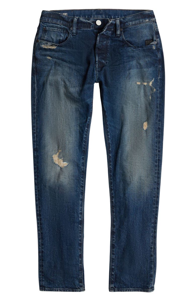 G-STAR Ripped Slim Fit Straight Leg Jeans, Alternate, color, 