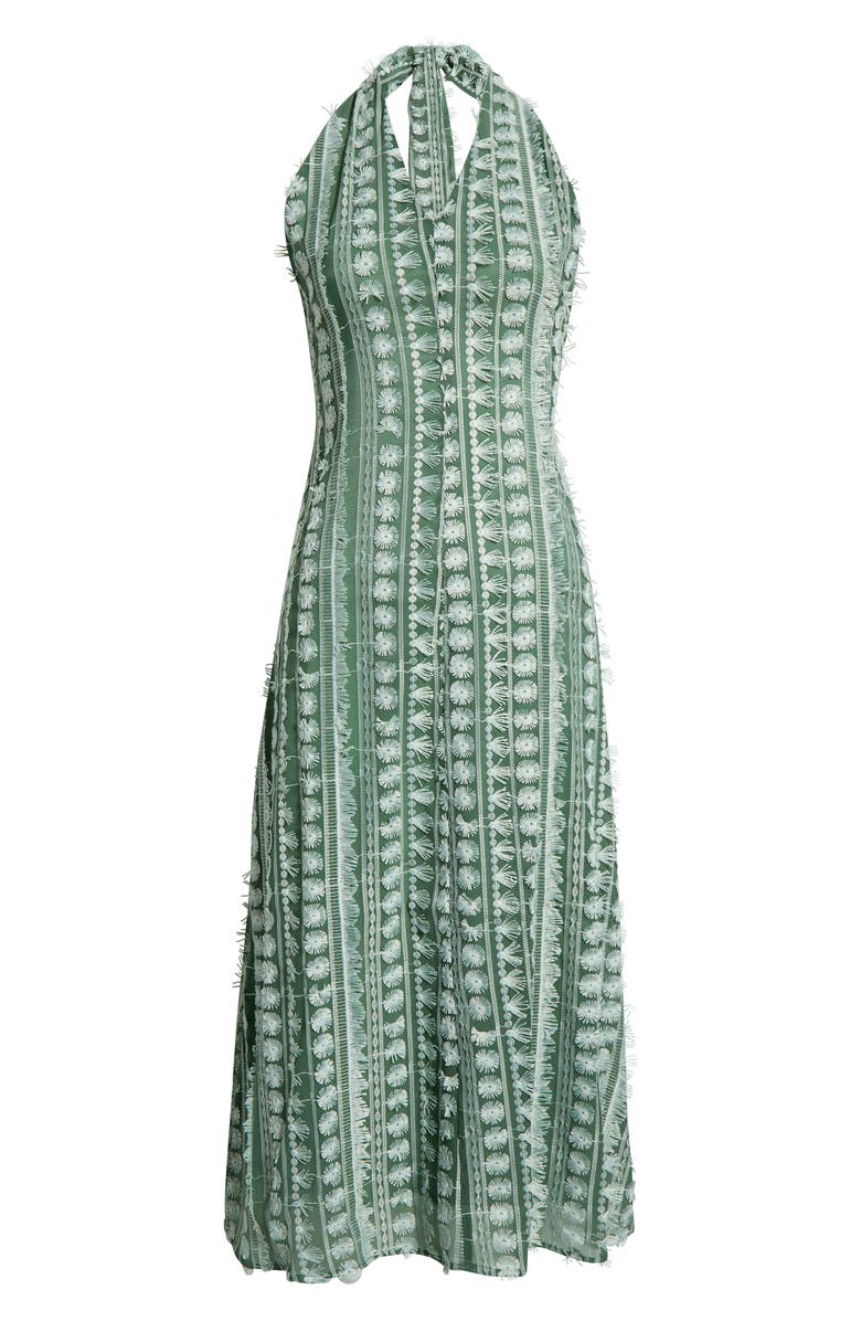 MAUDE CLUB Tussah Mixed Embroidery Halter Neck Maxi Dress, Alternate, color, Green