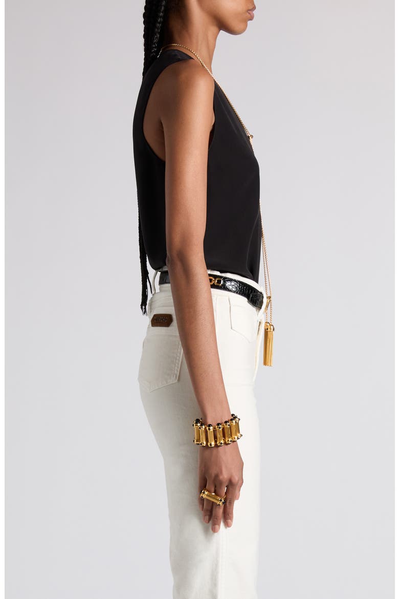 Silk Crêpe de Chine Sleeveless Top, Alternate, color, LB999 BLACK