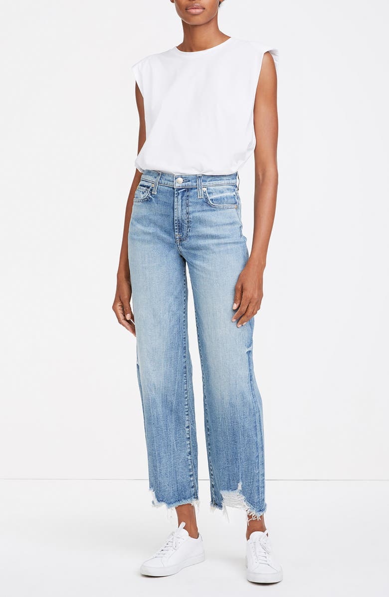 7 For All Mankind Alexa Frayed High Waist Crop Wide Leg Jeans, Alternate, color, Blue
