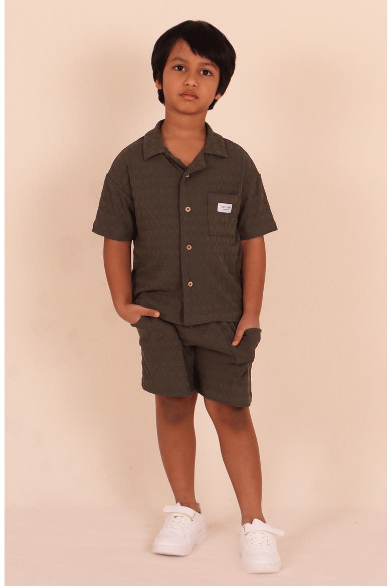 Kids' Textured Camp Shirt, Alternate, color, OLIVE