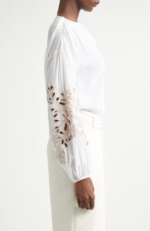 Ramy Brook Zenaida Floral Cutout Woven Shirt In White