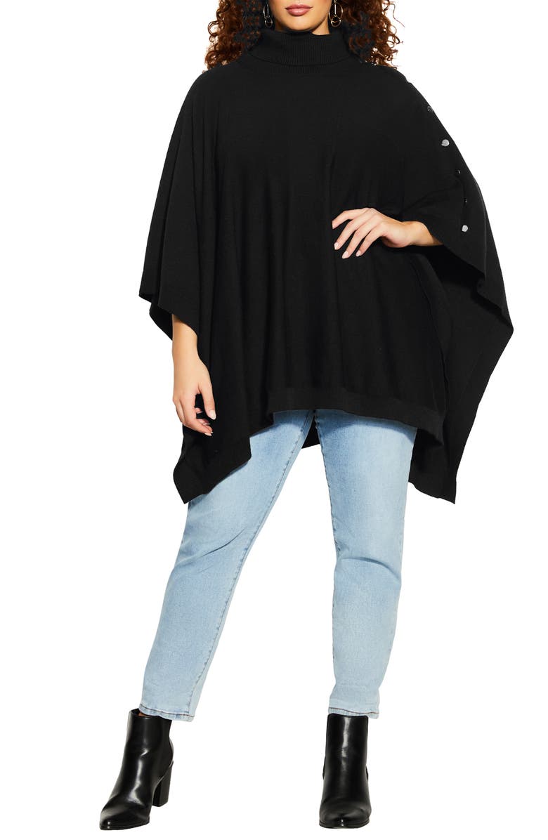 City Chic Emilia Turtleneck Cape Sweater, Alternate, color, 