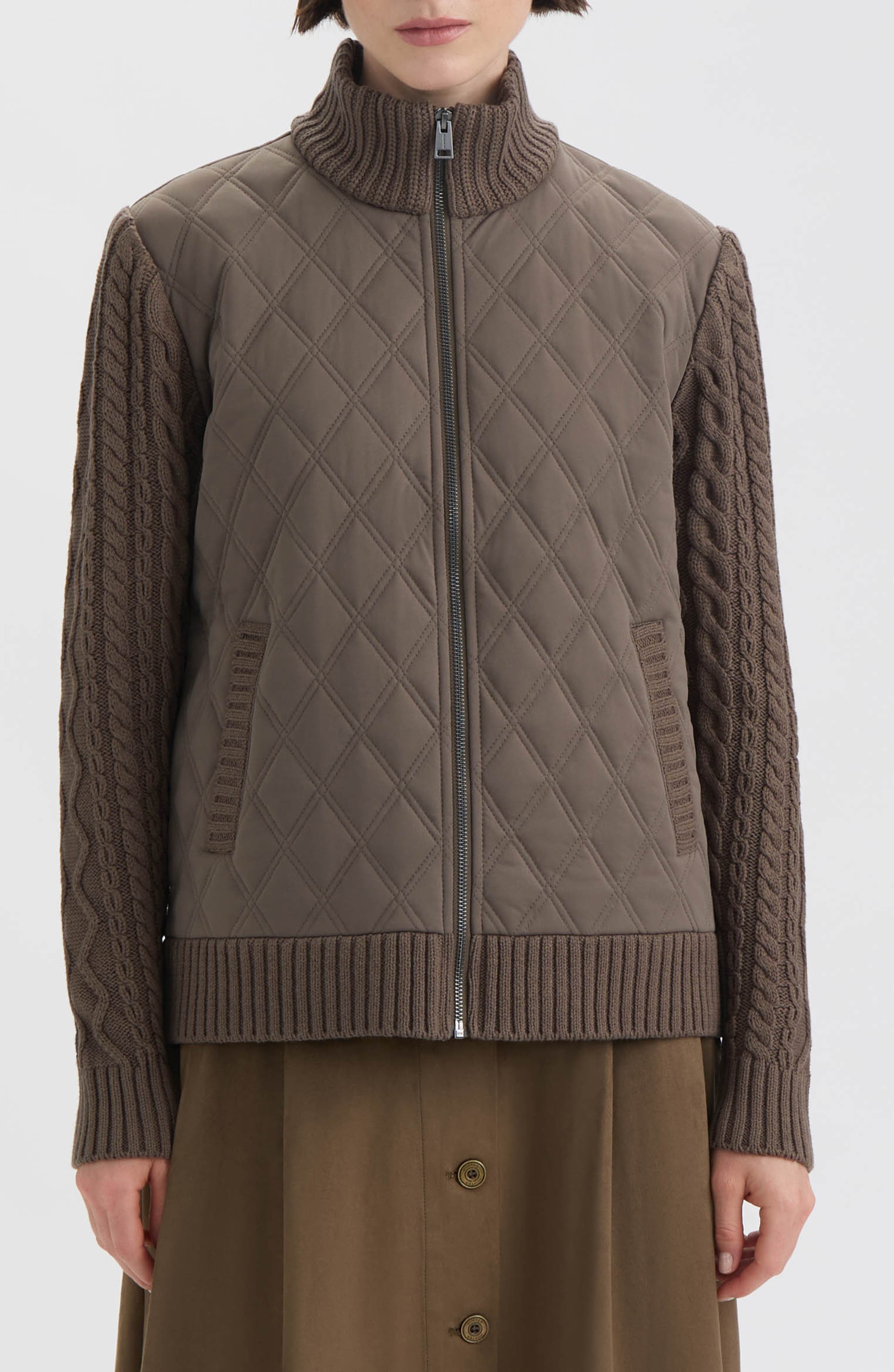 Hunter Cable Knit Sleeve Quilted Bomber Jacket