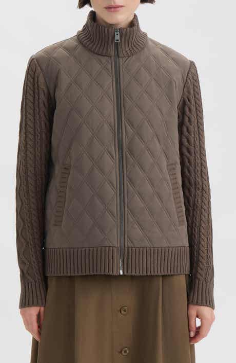 Hunter Cable Knit Sleeve Quilted Bomber Jacket