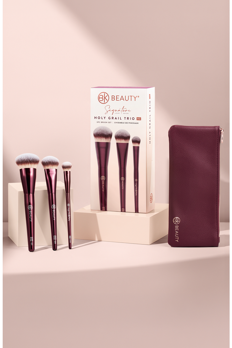 Holy Grail Brush Trio - Signature Series Burgundy Metal Set with Travel Pouch, Alternate, color, Burgundy