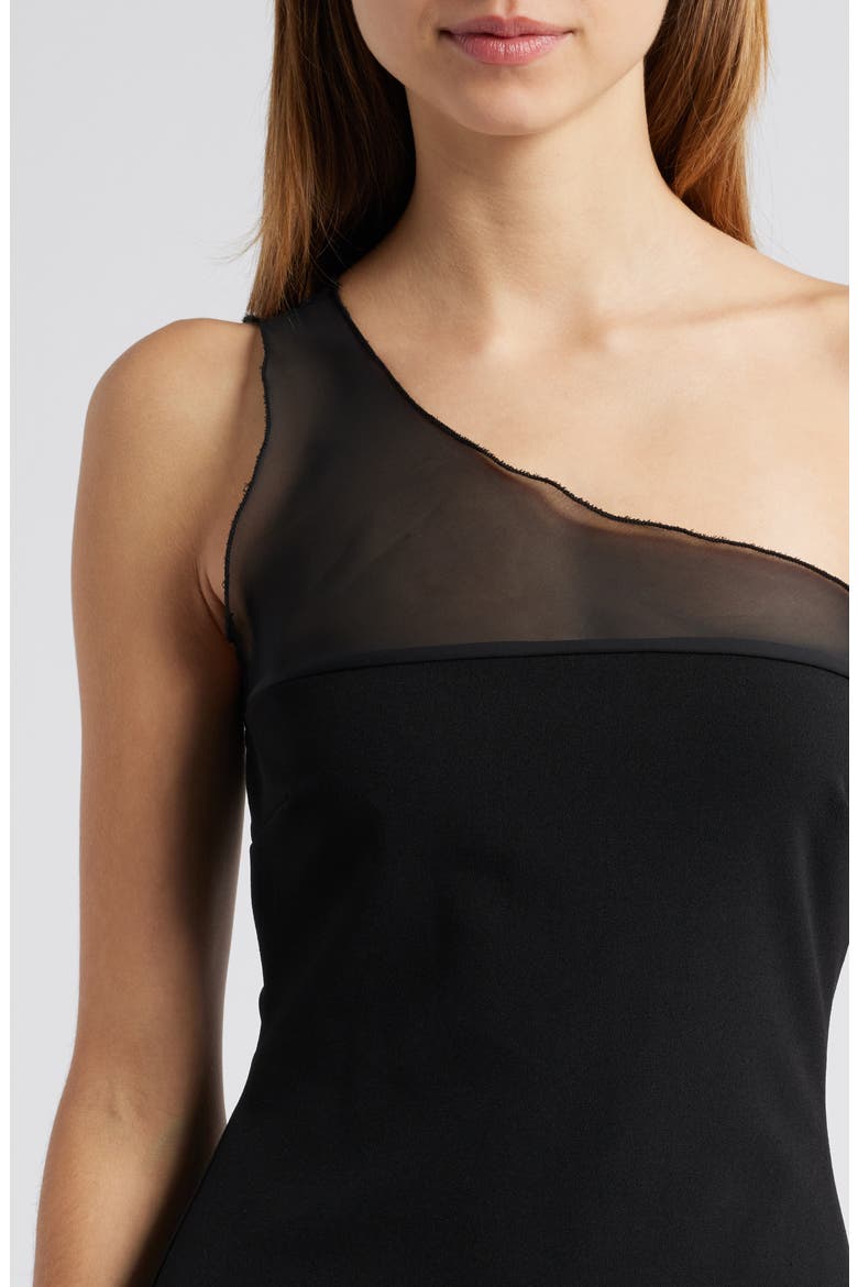 One-Shoulder Mixed Media Gown, Alternate, color, BLACK