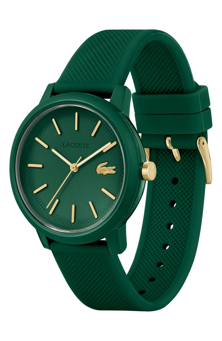 Lacoste L.12.12 Silicone Strap Watch, 36mm, Alternate, color, Green
