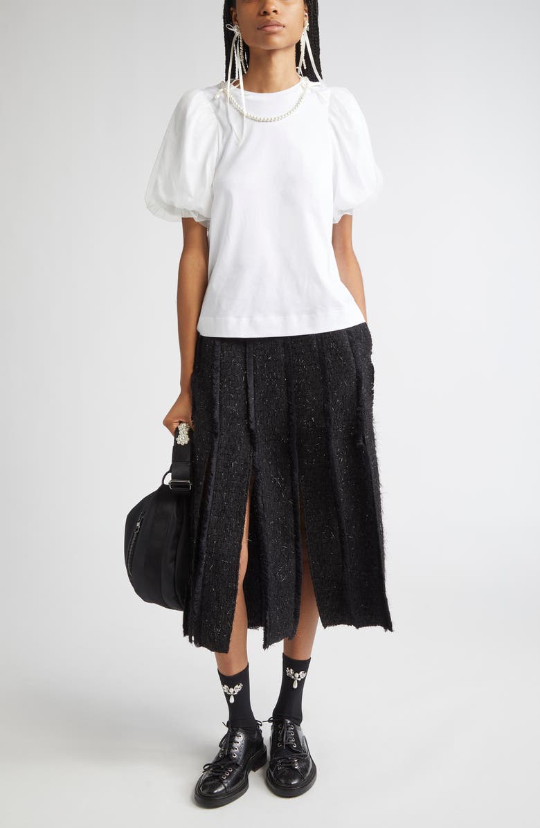 Simone Rocha Tulle Overlay Puff Sleeve T-Shirt with Faux Pearl Trim, Alternate, color, White/ Pearl