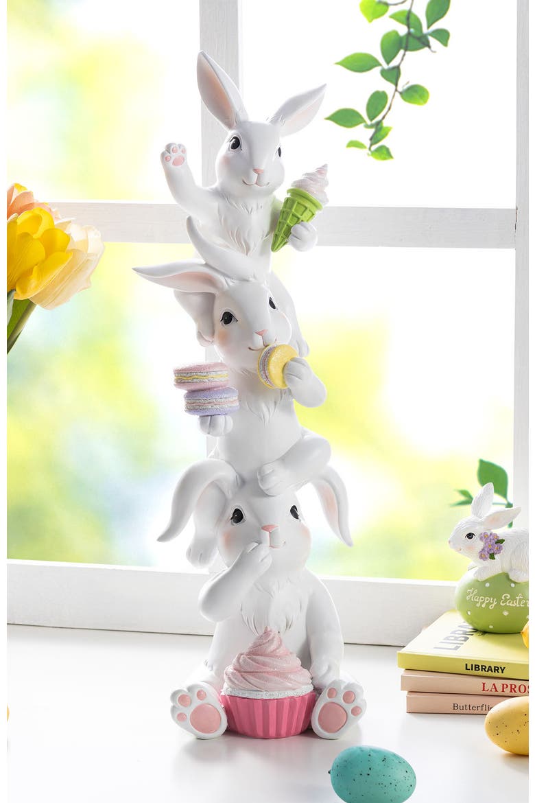 Easter Resin Stacked Bunny with Macaron Table Decor, Alternate, color, White