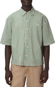 AllSaints Chopin Oversize Stripe Short Sleeve Cotton Button-Up Shirt