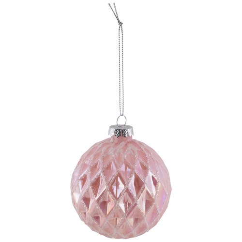 Northlight Glittered Geometric Iridescent Glass Ball Christmas Ornaments In Pink
