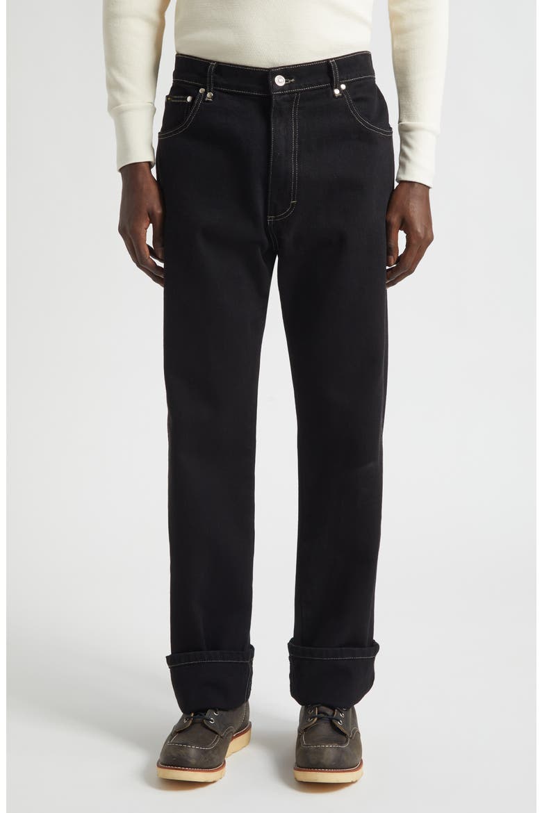 Standard Studded Slim Straight Leg Jeans, Main, color, BLACK