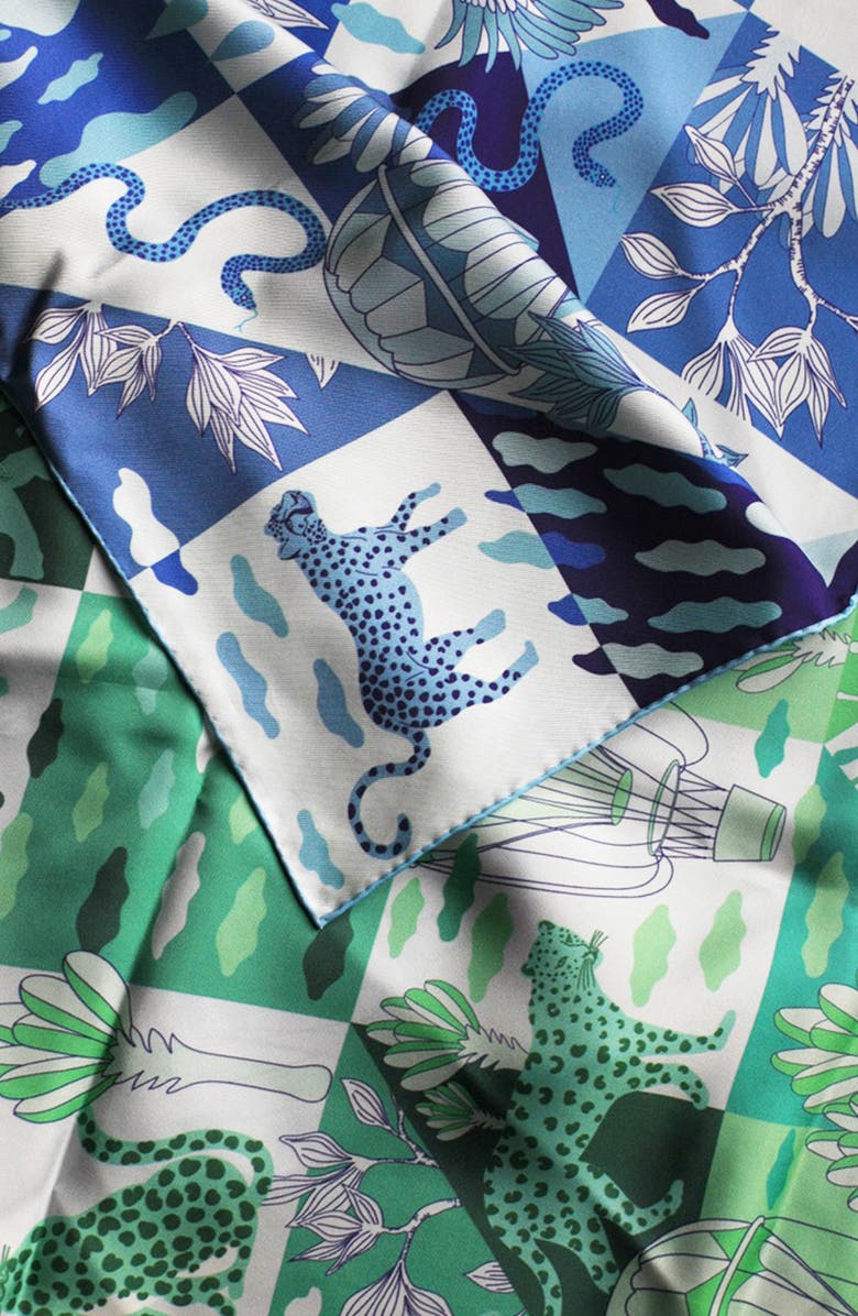 Jessie Zhao New York Double Sided Silk Scarf Of Rainforest Imagination, Alternate, color, Blue