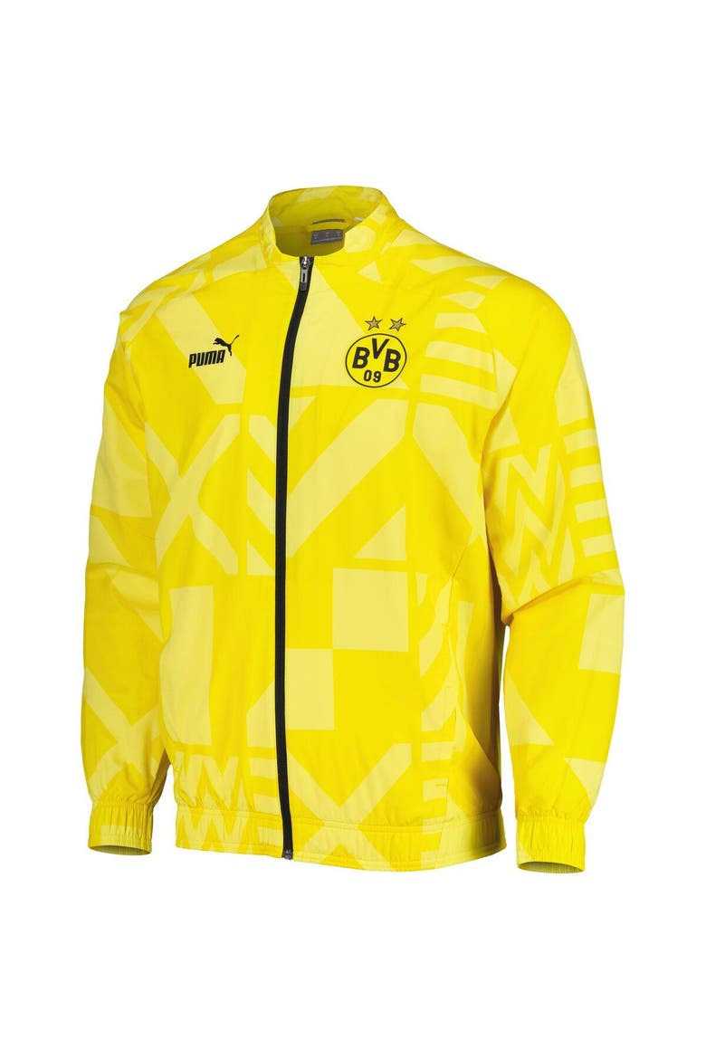 Men's Puma Yellow Borussia Dortmund Pre-Match Raglan Full-Zip Training Jacket, Alternate, color, Yellow