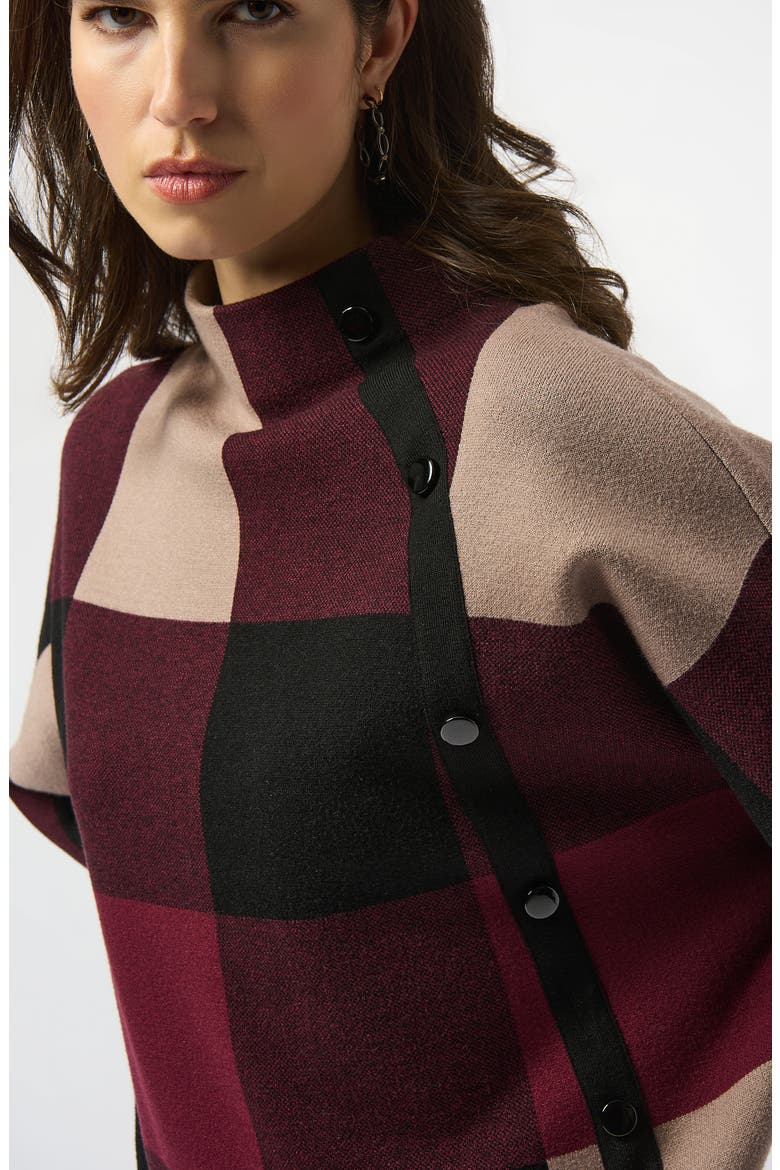 Plaid Stand Collar Sweater, Alternate, color, MERLOT/ MULTI