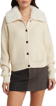 Rails Esme Faux Fur Collar Rib Cardigan