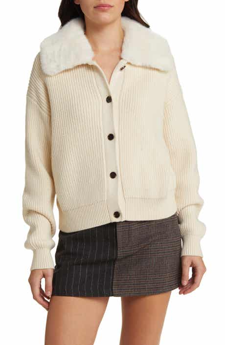 Rails Esme Faux Fur Collar Rib Cardigan